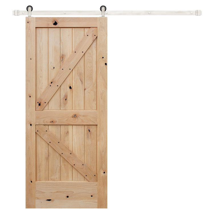 CreativeEntryways Paneled Wood Unfinished Barn Door with Installation